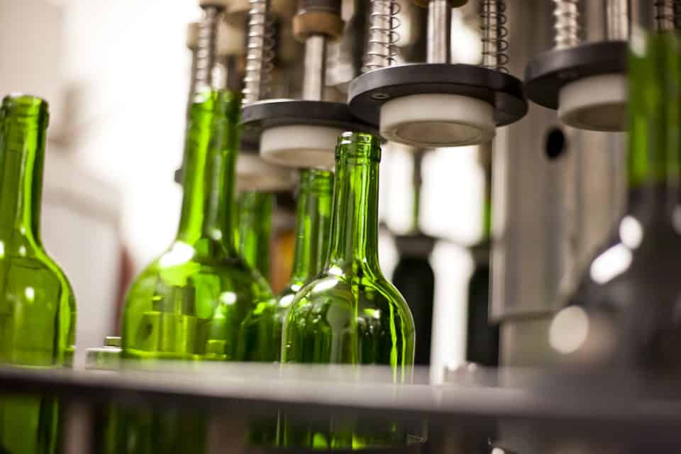 Bottling Line Equipment with Green Bottles